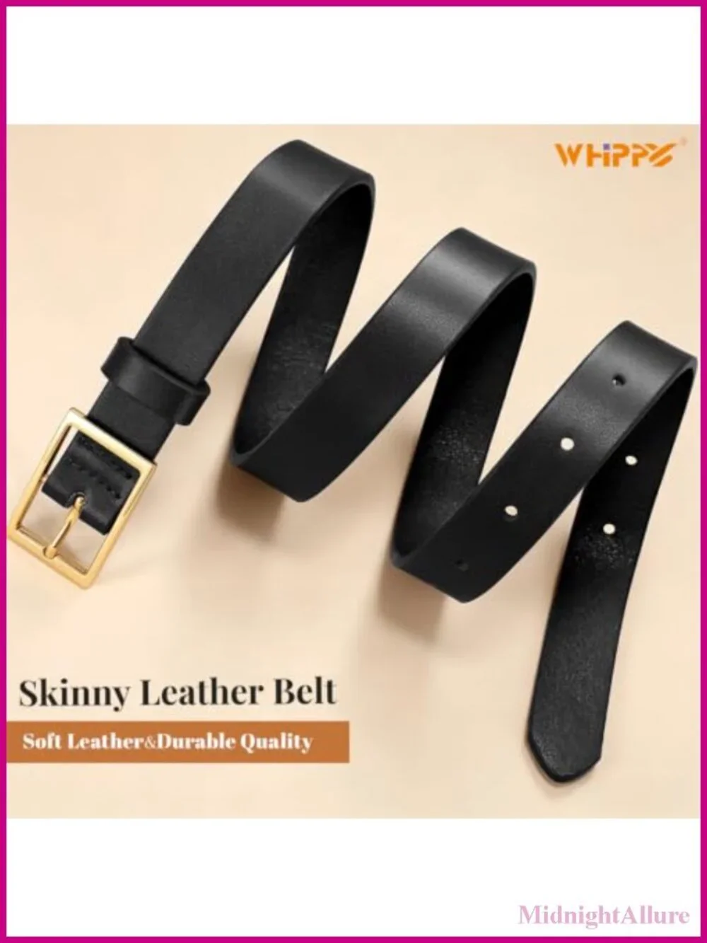 Women's Skinny PU Leather Belt Thin Waist Belt with Gold Buckle